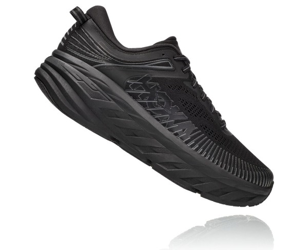 Hoka One One Bondi 7 Mens UK - Black Road Running Shoes - CELKM7230